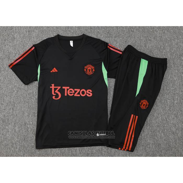Fato de Treino Manchester United Manga Curta 2023-2024 Preto - Calcas Curta